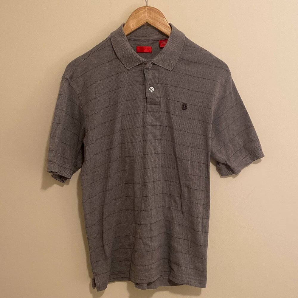 IZOD Mens Polo Shirt Small Cotton Grey Embroidered Logo Short Sleeve Casual